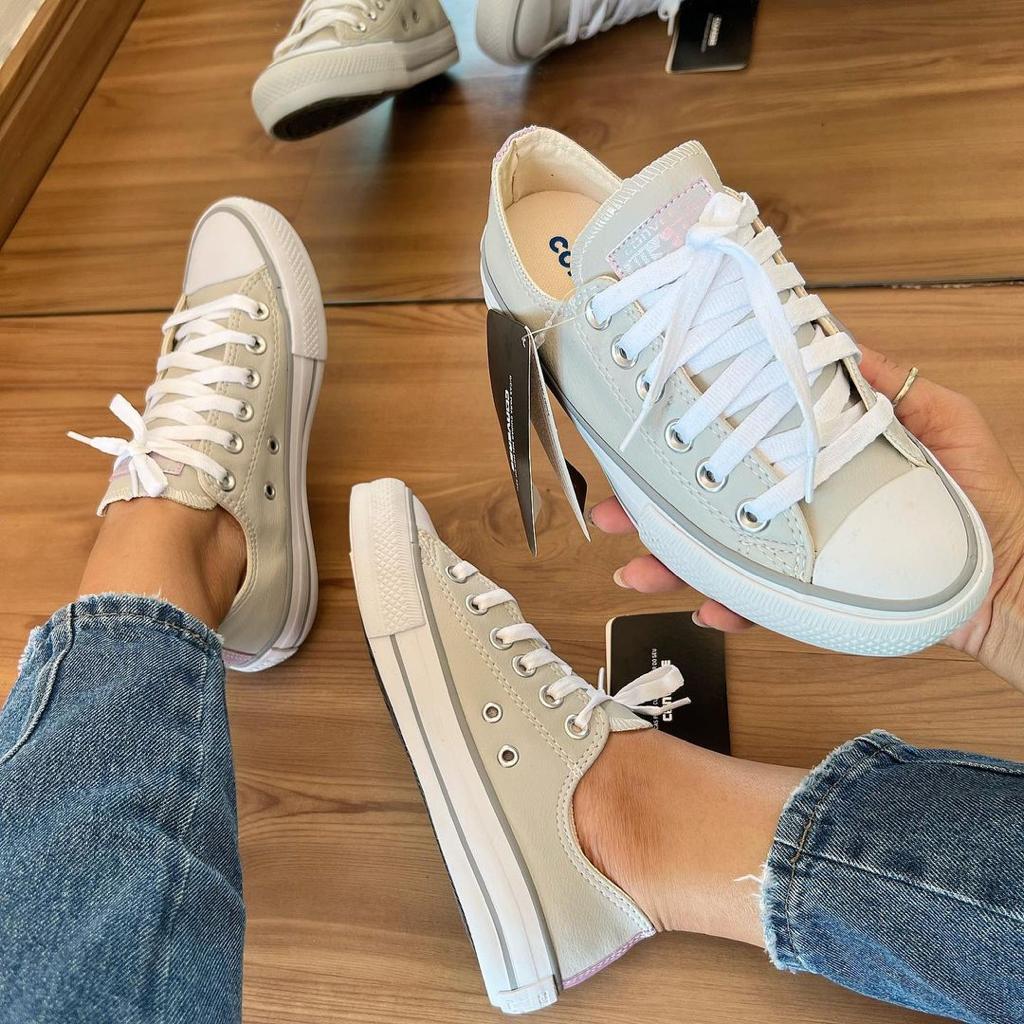 Tênis All Star Courino Cinza e Lilás Feminino Premium