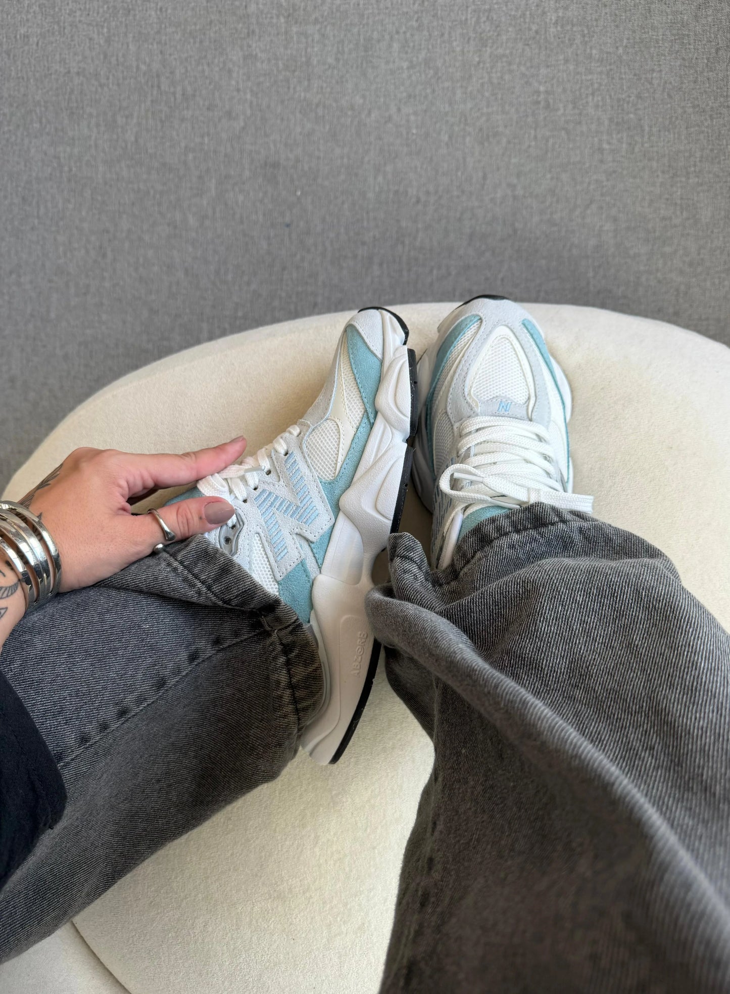 Tenis New 9060 Couro - Branco Azul BB