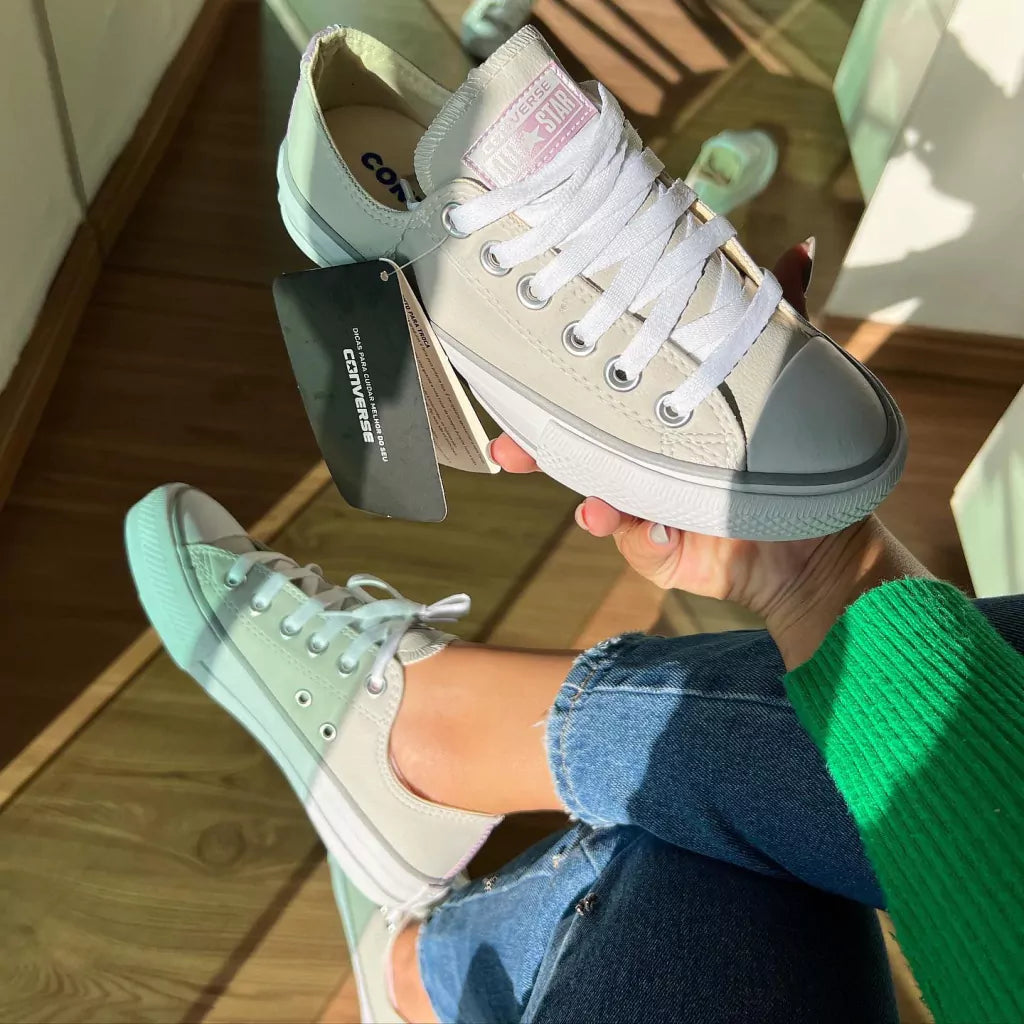 Tênis All Star Courino Cinza e Lilás Feminino Premium