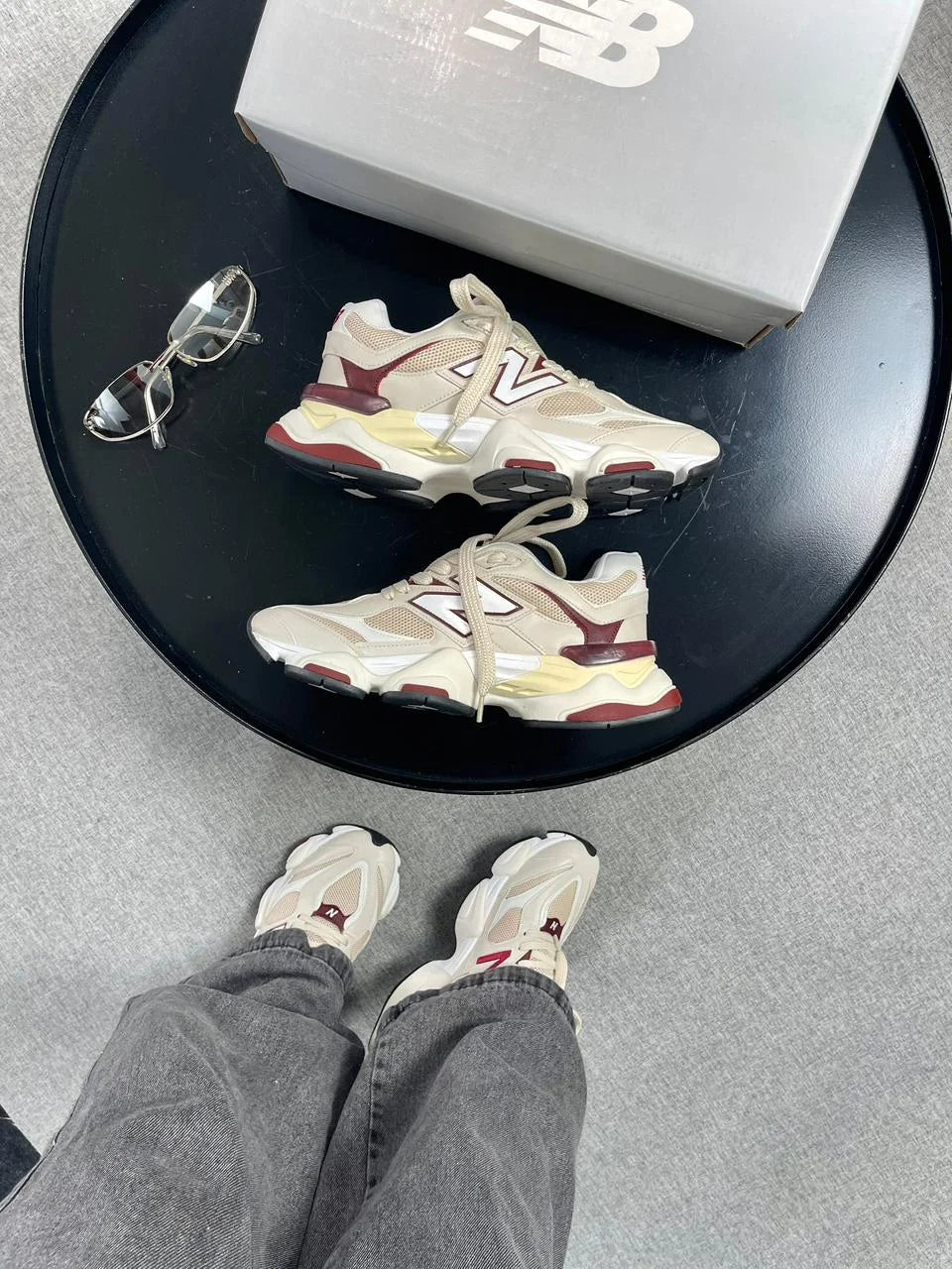 Tenis New 9060 Couro - Bege Bordo