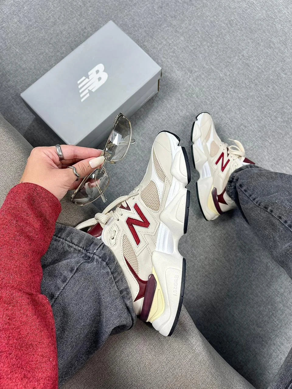 Tenis New 9060 Couro - Bege Bordo