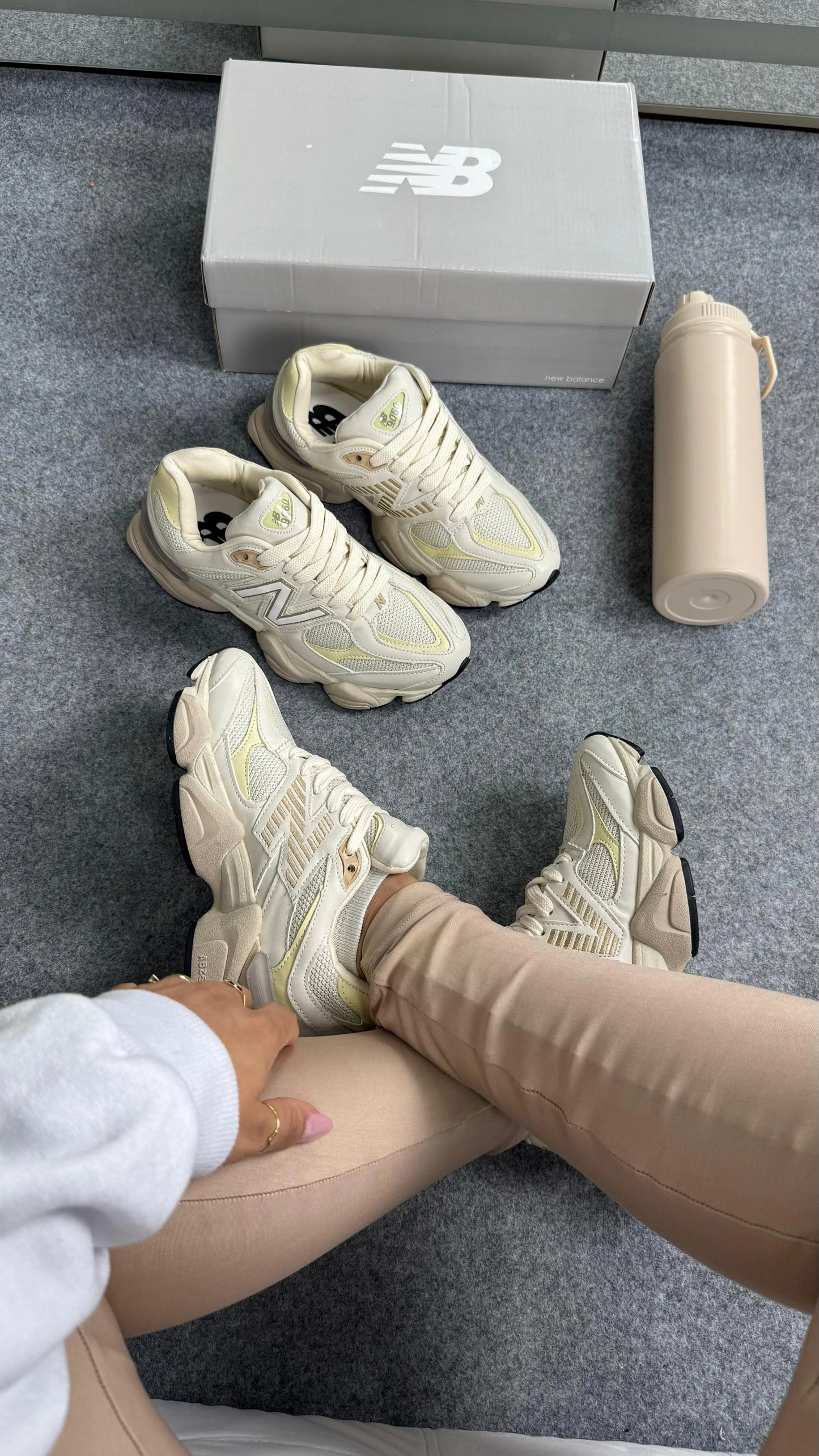 Tenis New 9060 Couro - Branco Amarelo