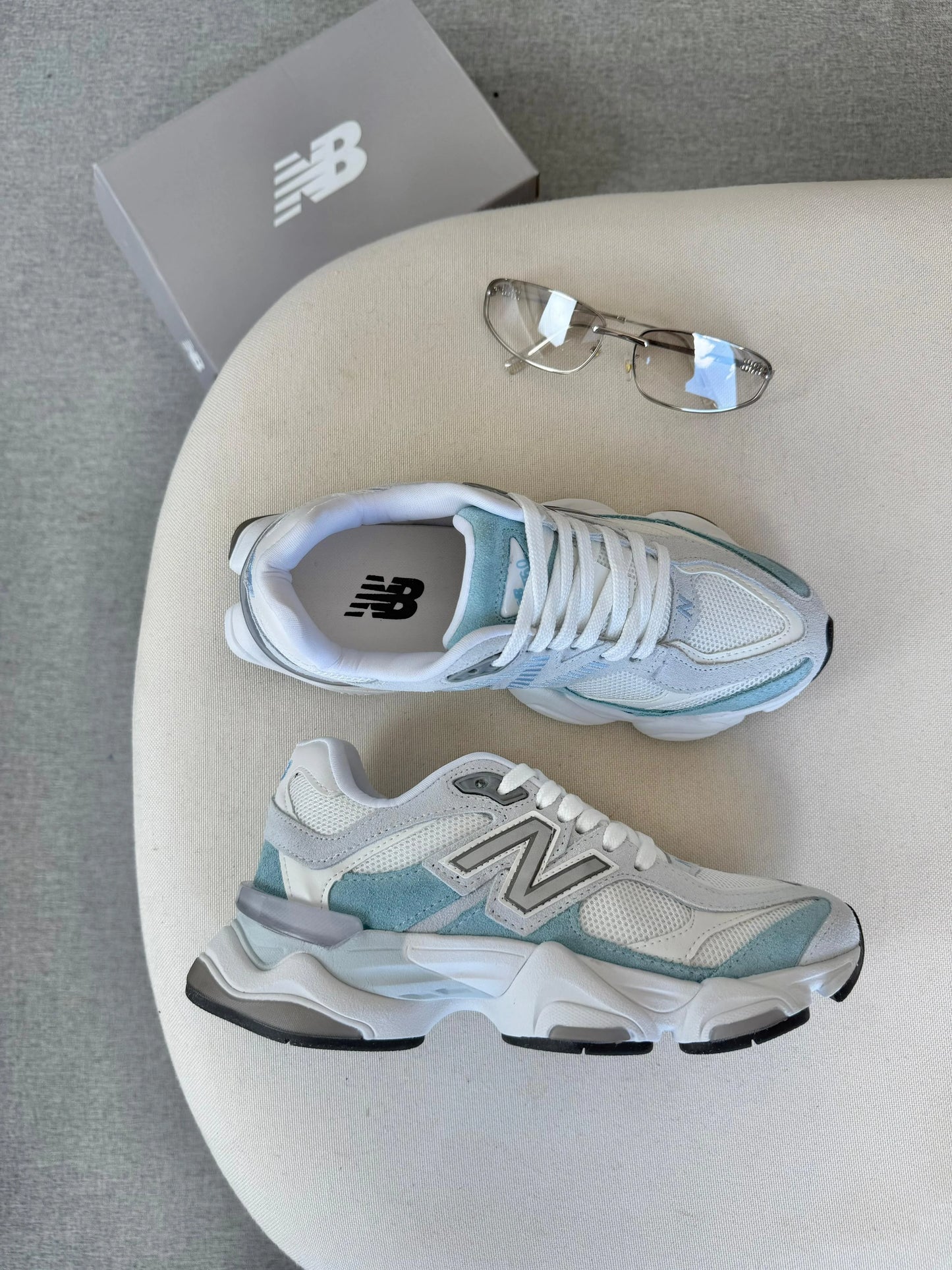 Tenis New 9060 Couro - Branco Azul BB