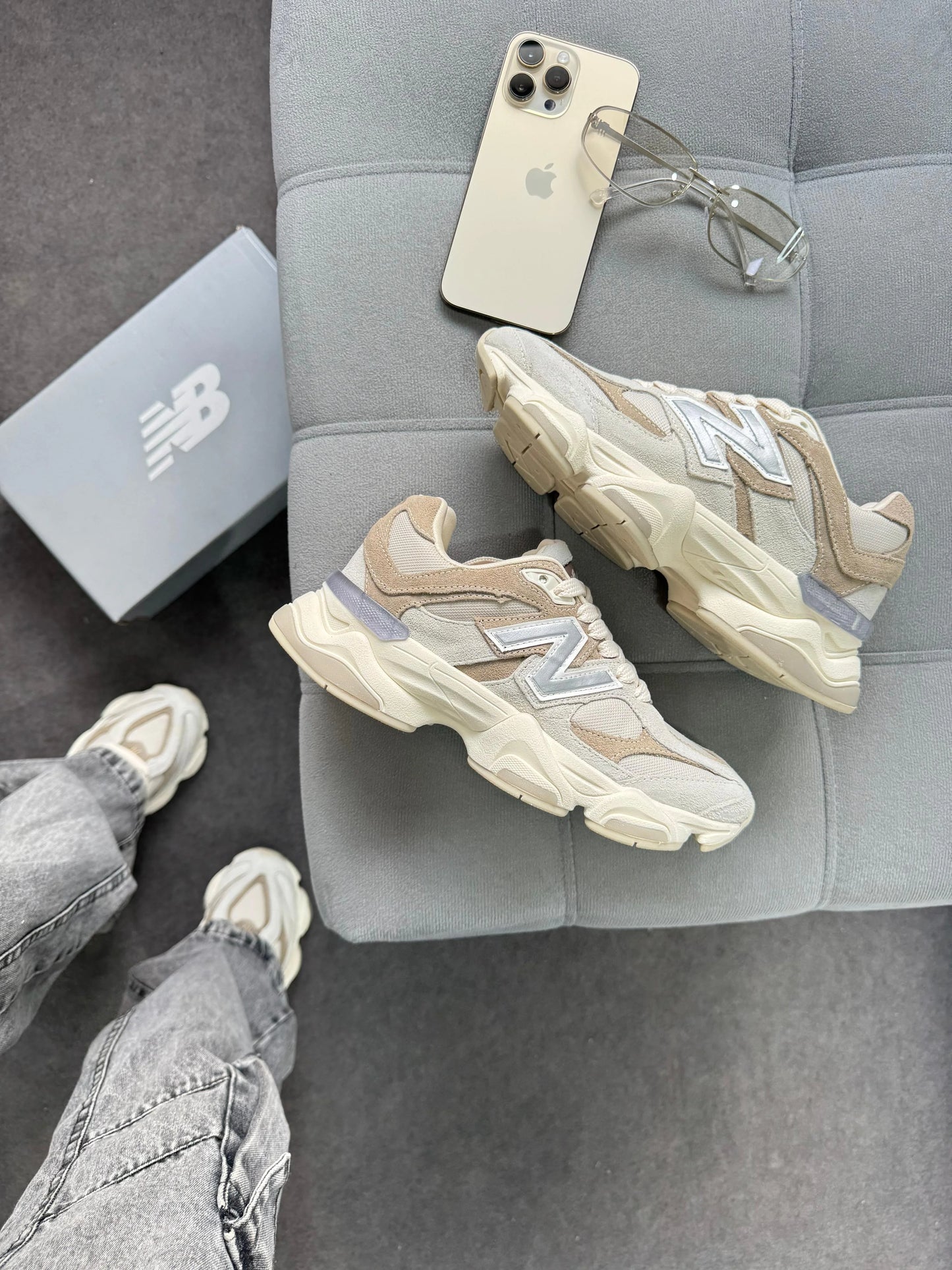 Tenis New 9060 Couro - Taupe