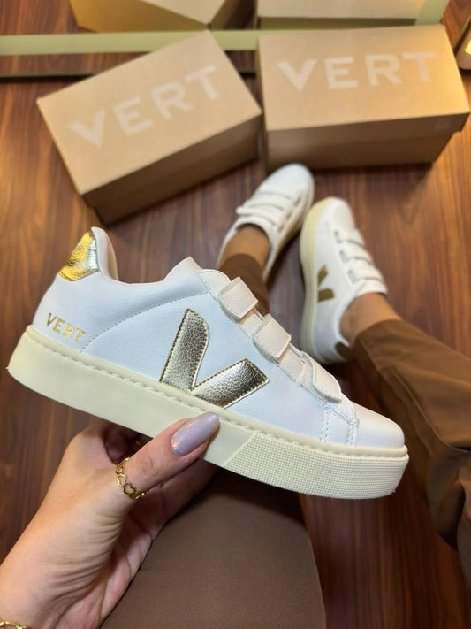 Tenis VRT Velcro - Branco Dourado
